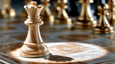 Marble Chess Queen Piece on a Polished Board