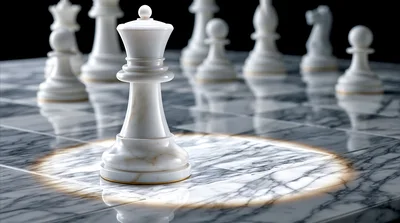 White Marble Queen Chess Piece Under Spotlight