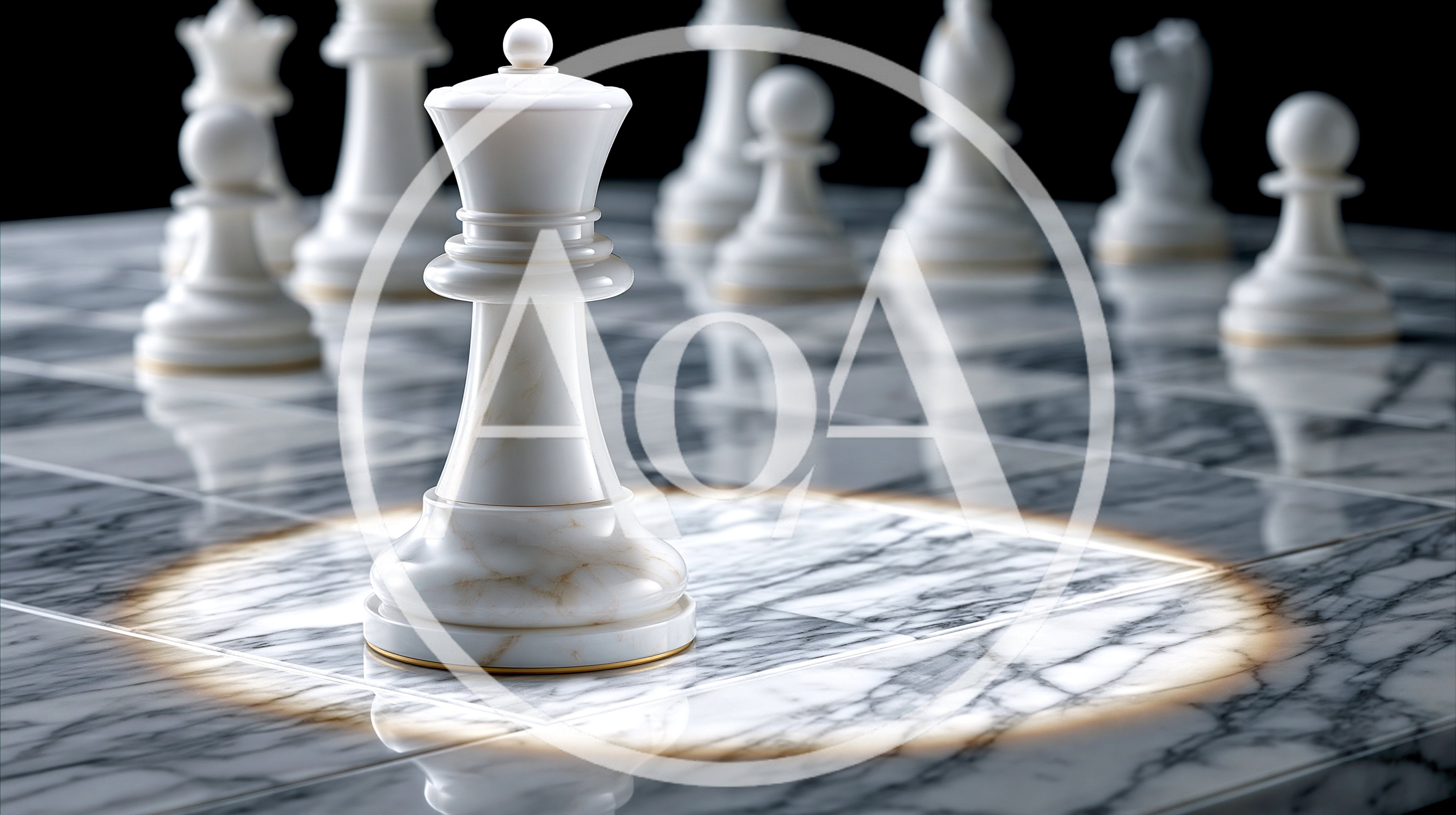 White Marble Queen Chess Piece Under Spotlight