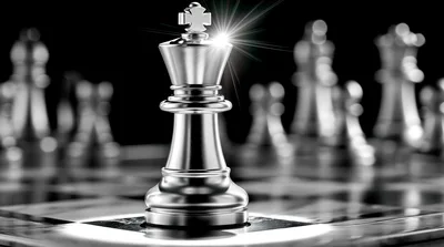 Silver Chess King Piece on a Marble Board
