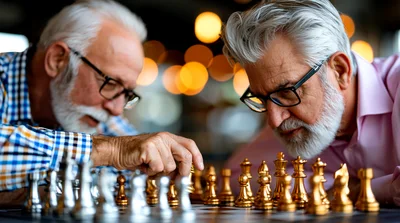 Two Elderly Men Playing Chess Together