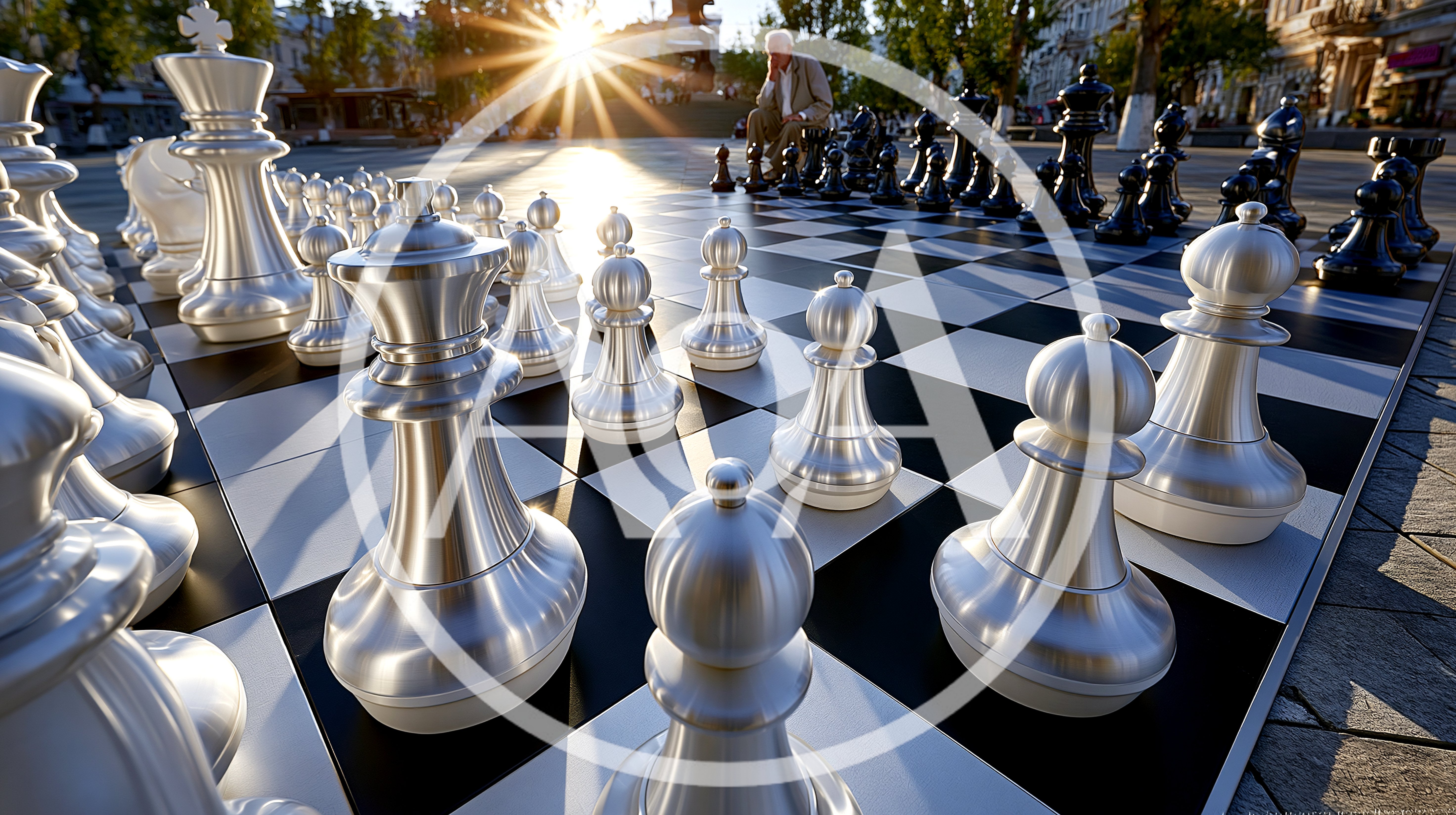 Giant Chess Pieces On An Outdoor Board