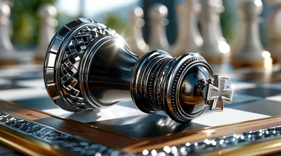 Fallen Metallic King Chess Piece on Board