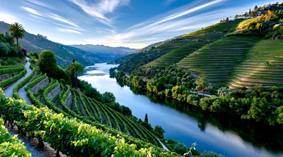 Terraced Vineyards Along The Douro River Valley