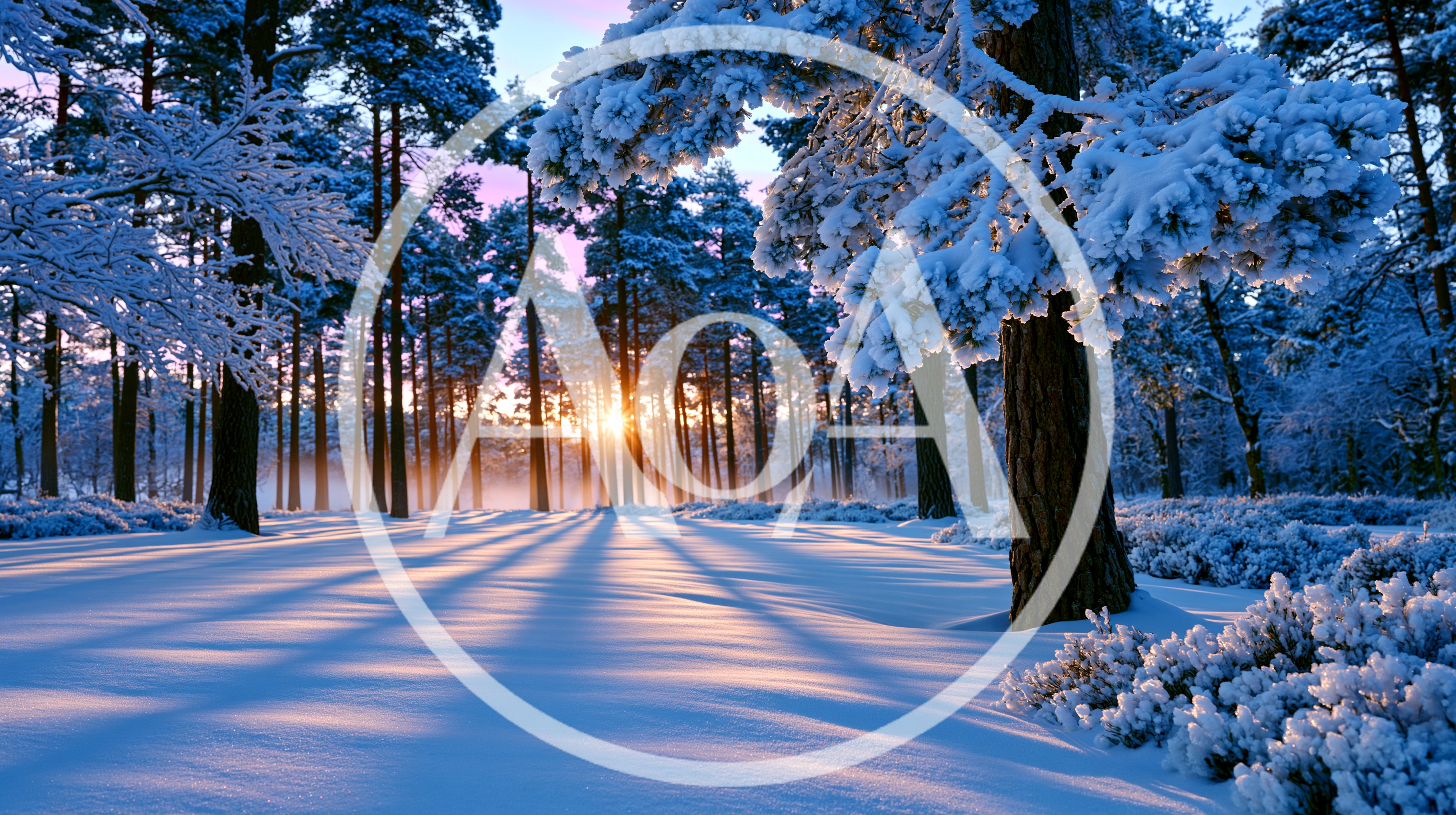 Winter Forest Landscape With Golden Sunset Light