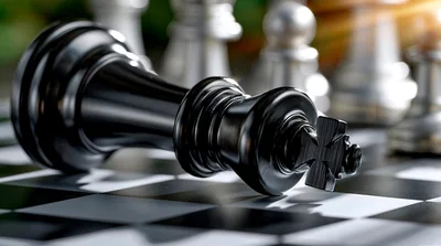 Fallen Black Chess King Piece On Board