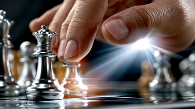 Hand Moving Silver Queen Chess Piece On Board