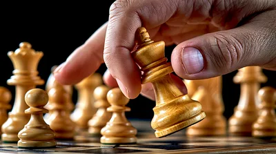 Hand Moving A Wooden King Chess Piece