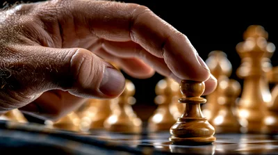 Hand Moving A Wooden Chess Pawn On A Board