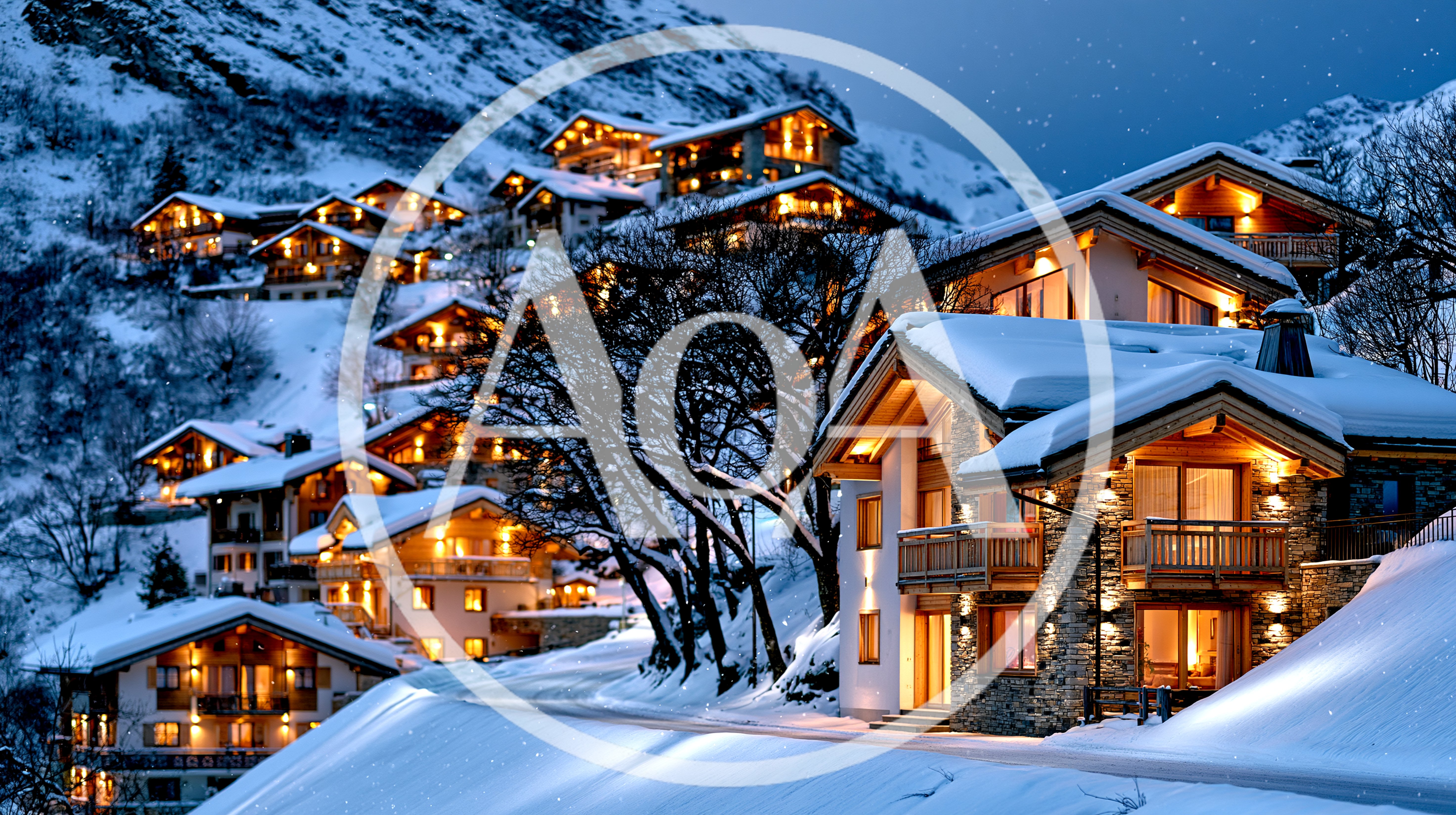 Cozy Alpine Village Chalets At Twilight