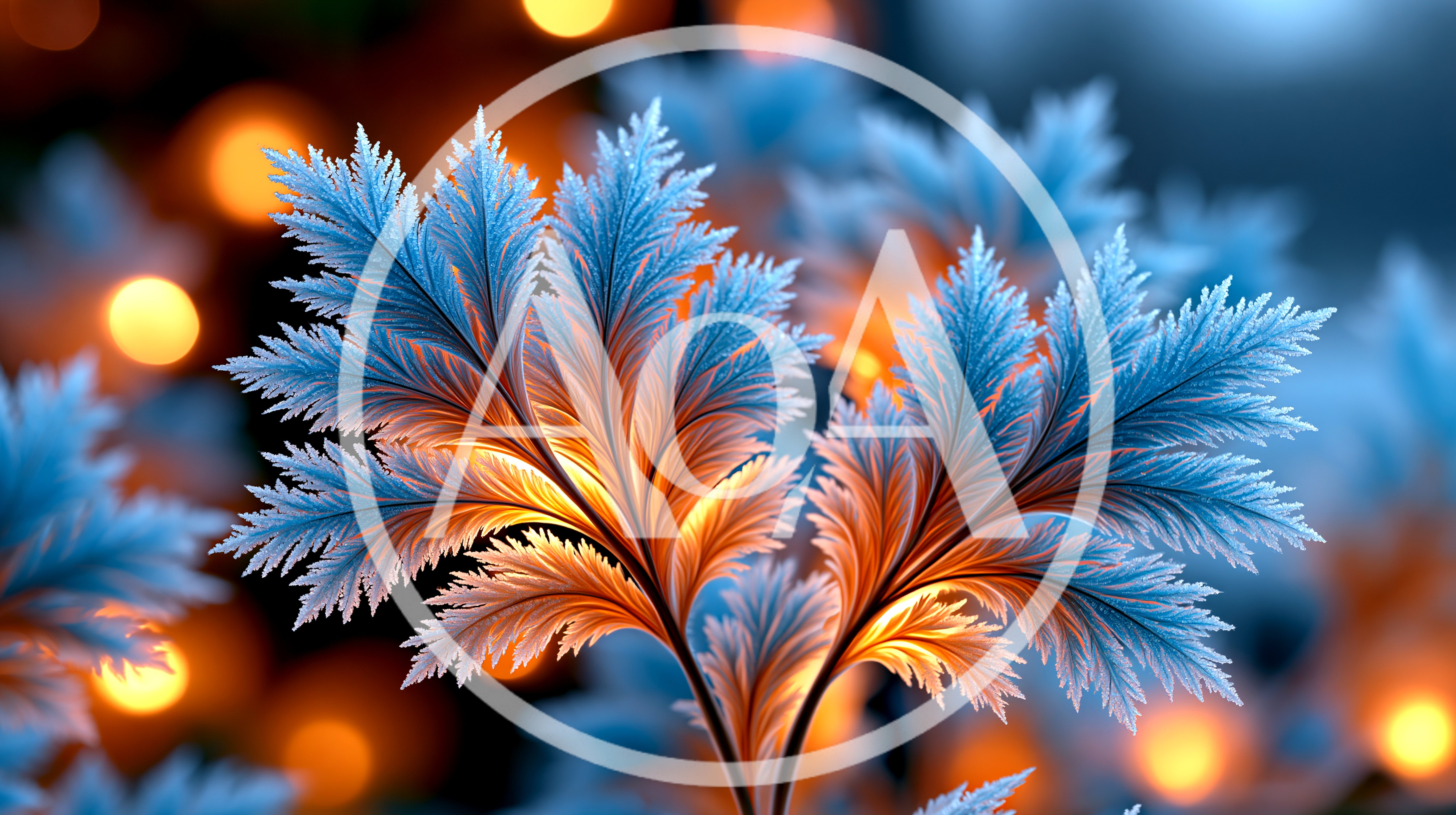 Abstract Fractal Frost Leaves With Glowing Bokeh Background