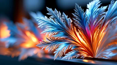 Abstract Fractal Frost Patterns With Vibrant Light