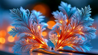 Abstract Fractal Frost Patterns With Glowing Warm Light