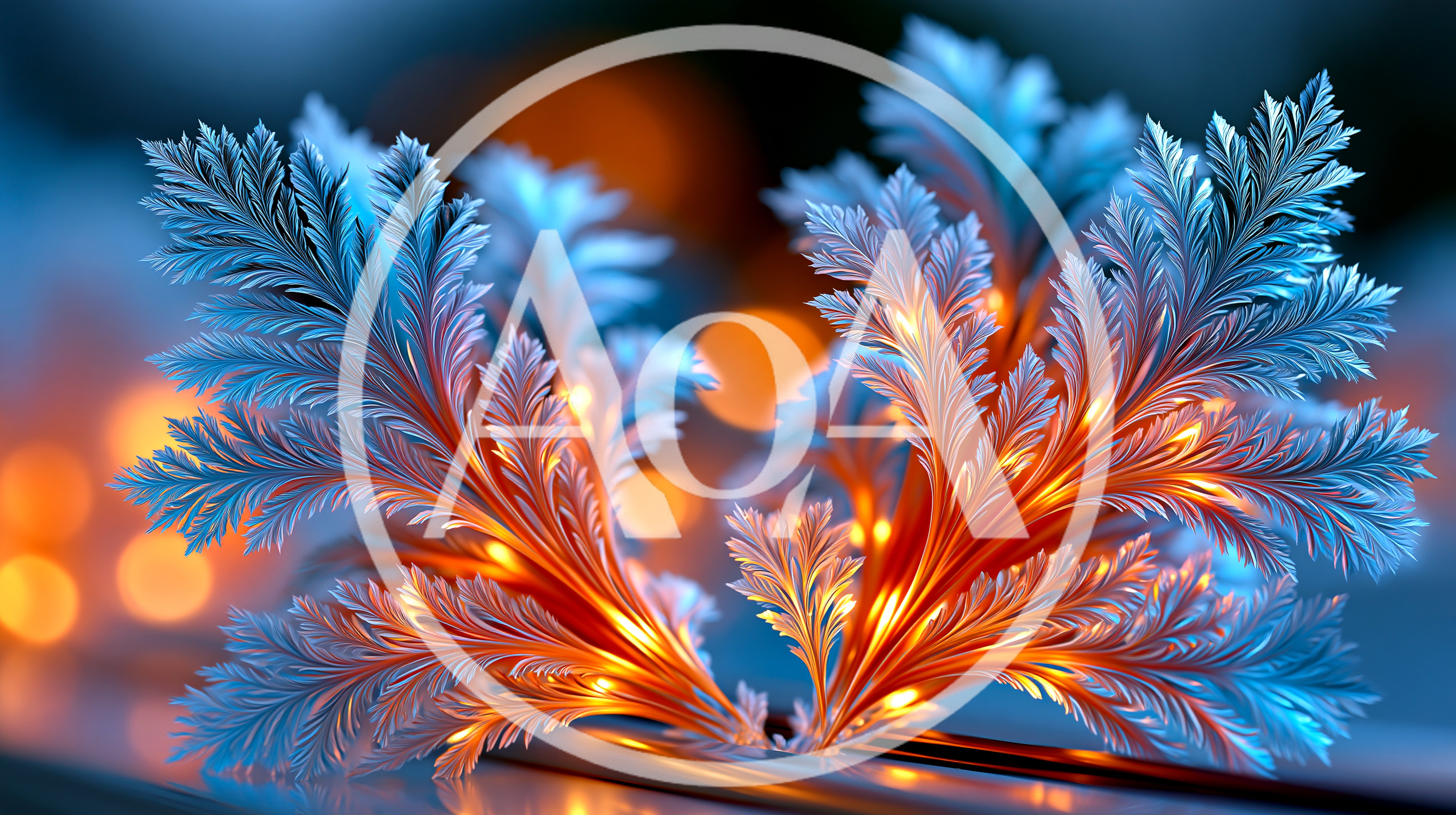 Abstract Fractal Frost Patterns With Glowing Warm Light