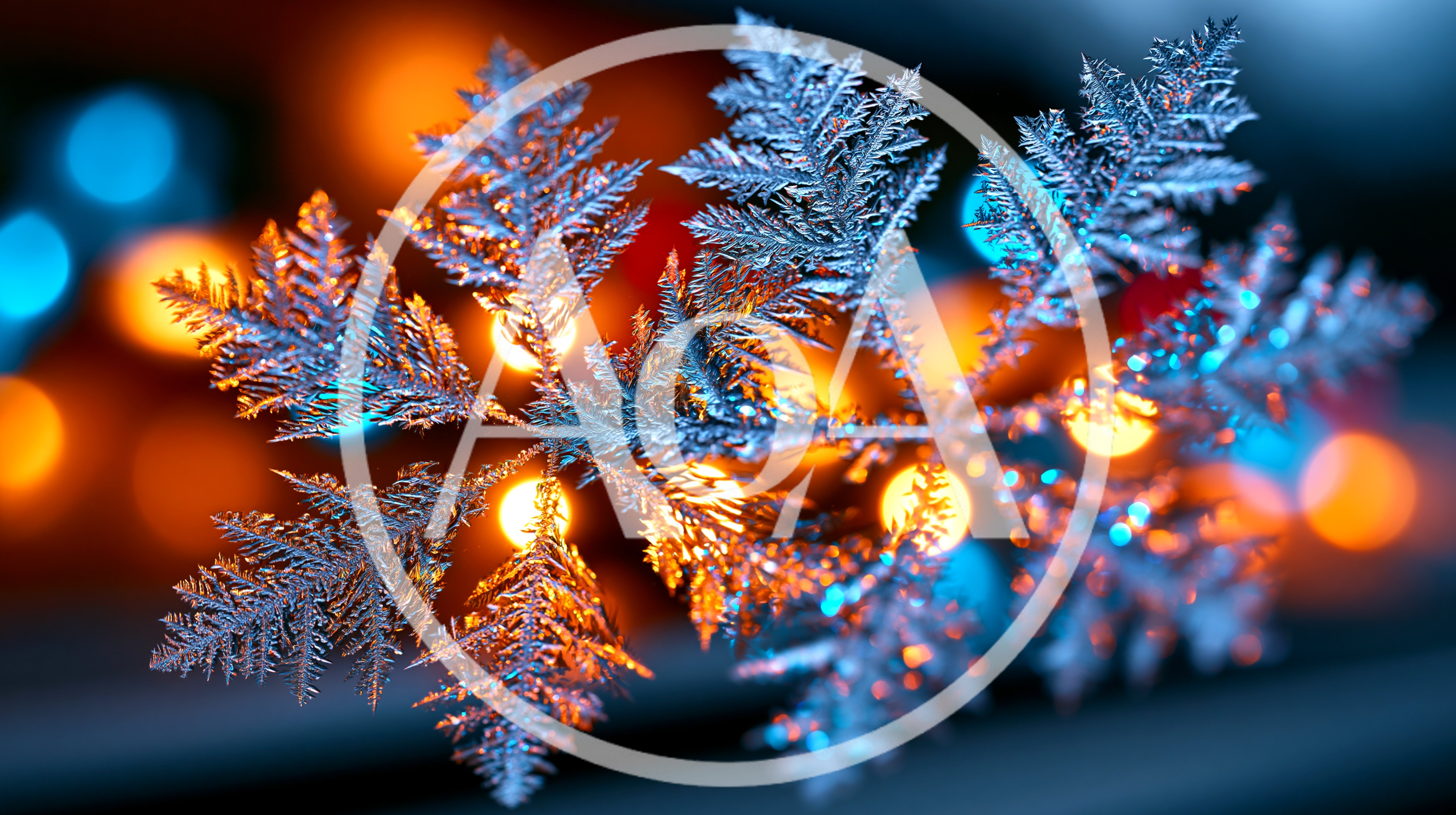 Macro Snowflake Crystal With Bokeh Christmas Lights