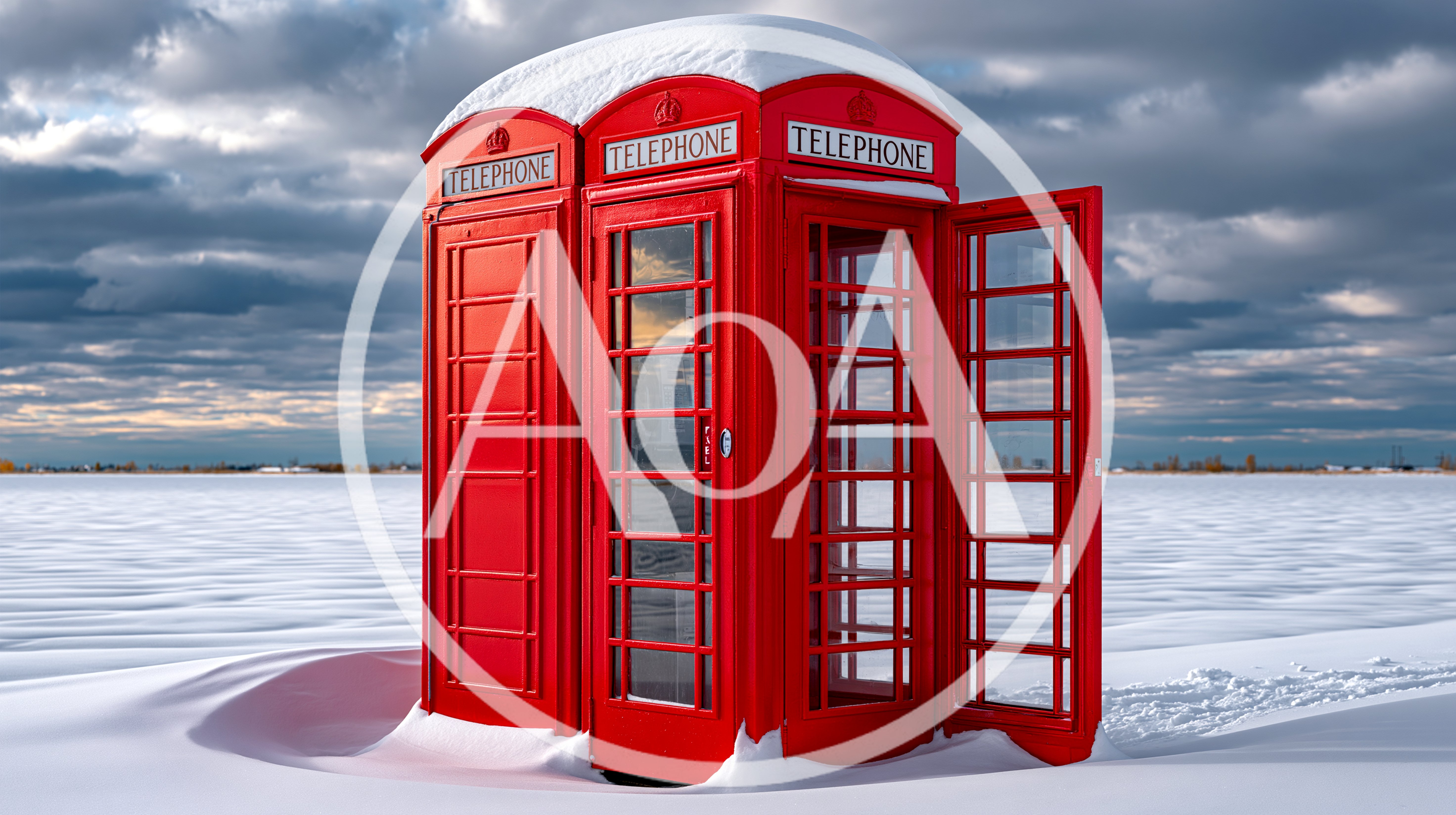 Red Telephone Booths In A Snowy Landscape