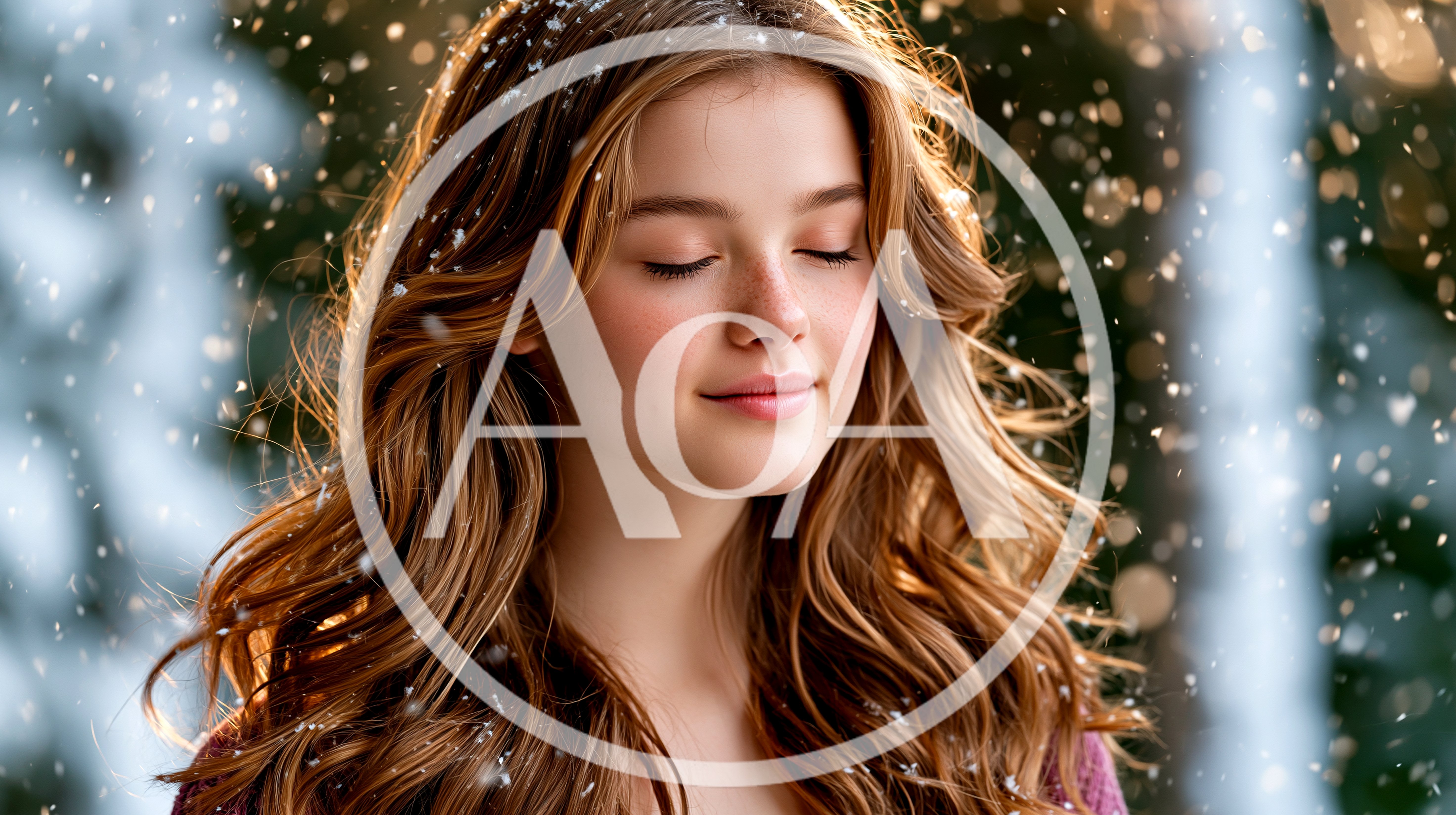 Young Woman Enjoying Gentle Snowfall Outdoors