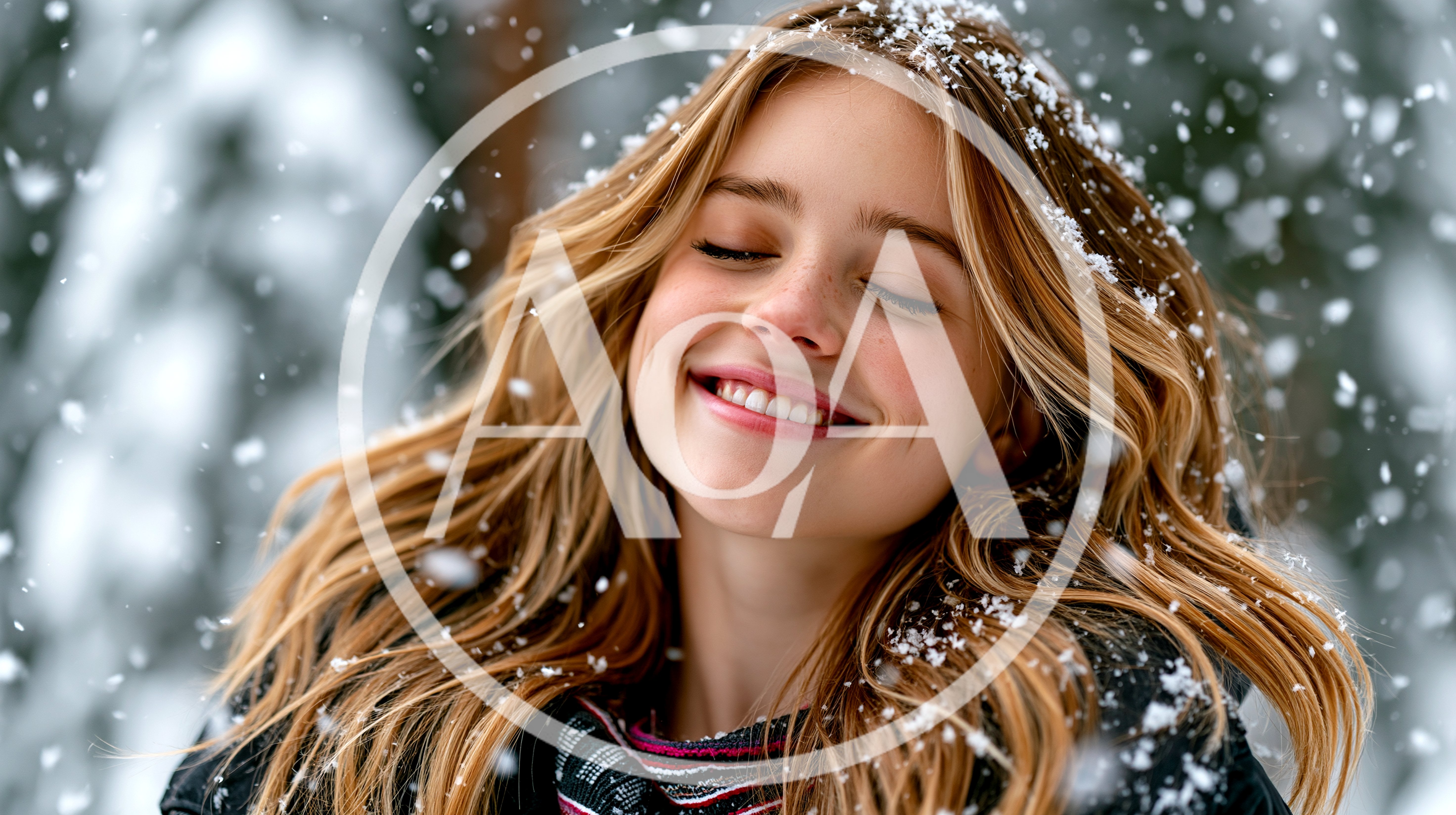Young Woman Smiling Happily During A Winter Snowfall
