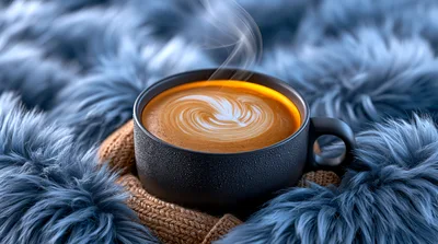Steaming Cup Of Latte On A Cozy Fur Blanket