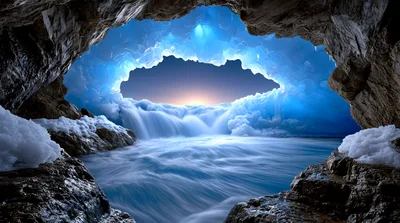 Breathtaking View From Inside A Glacial Ice Cave