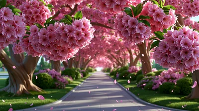 Cherry Blossom Tree Lined Path In Spring