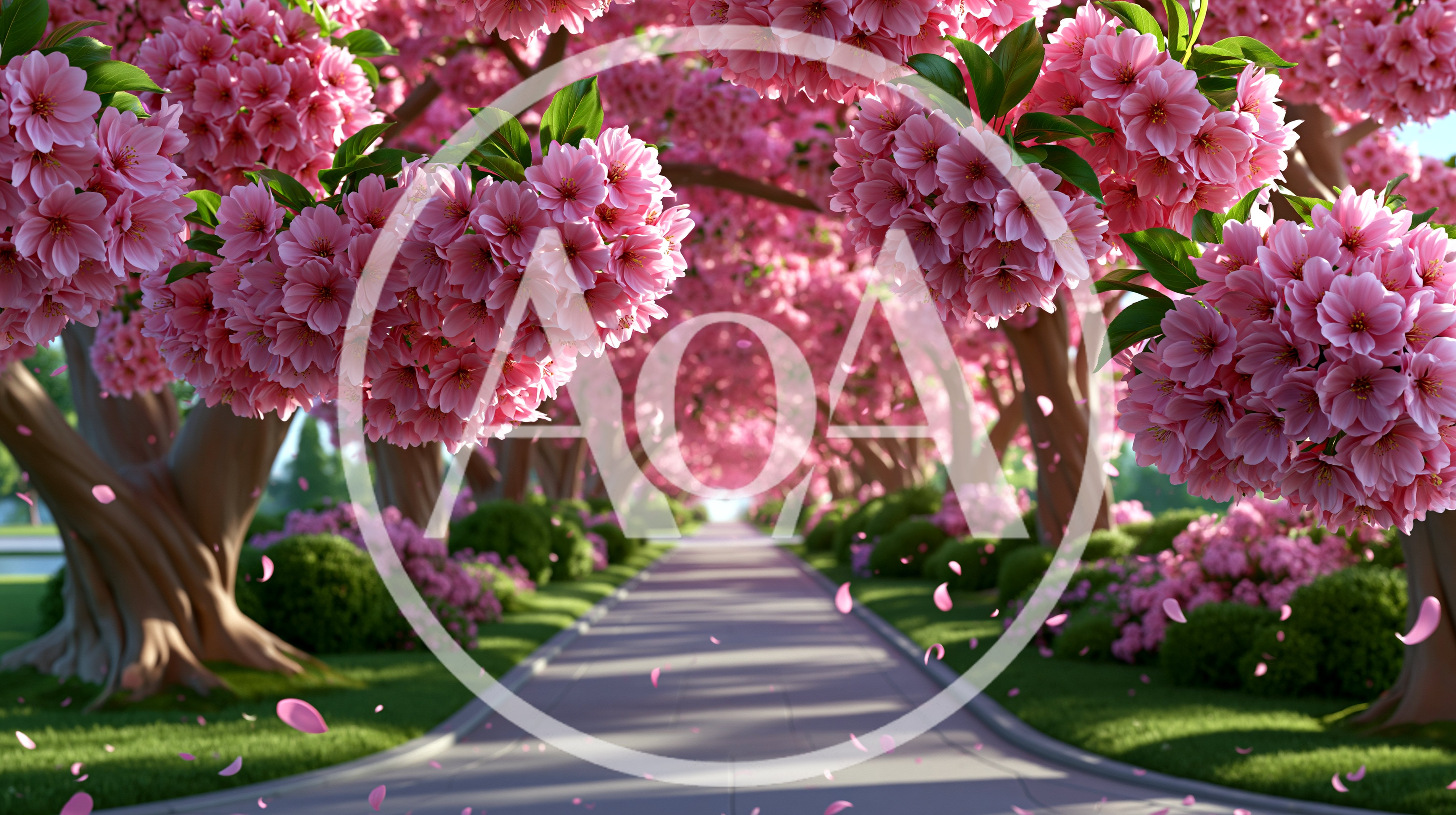 Cherry Blossom Tree Lined Path In Spring