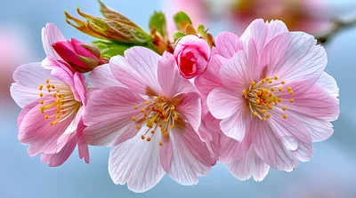 Pink Cherry Blossom Flowers Blooming in Spring