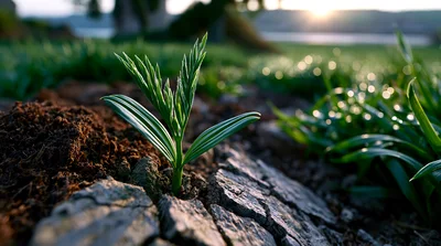 Small Green Sprout Growing Through Cracked Dry Earth