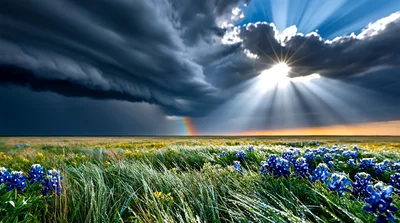 Dramatic Storm Clouds Over A Texas Bluebonnet Field