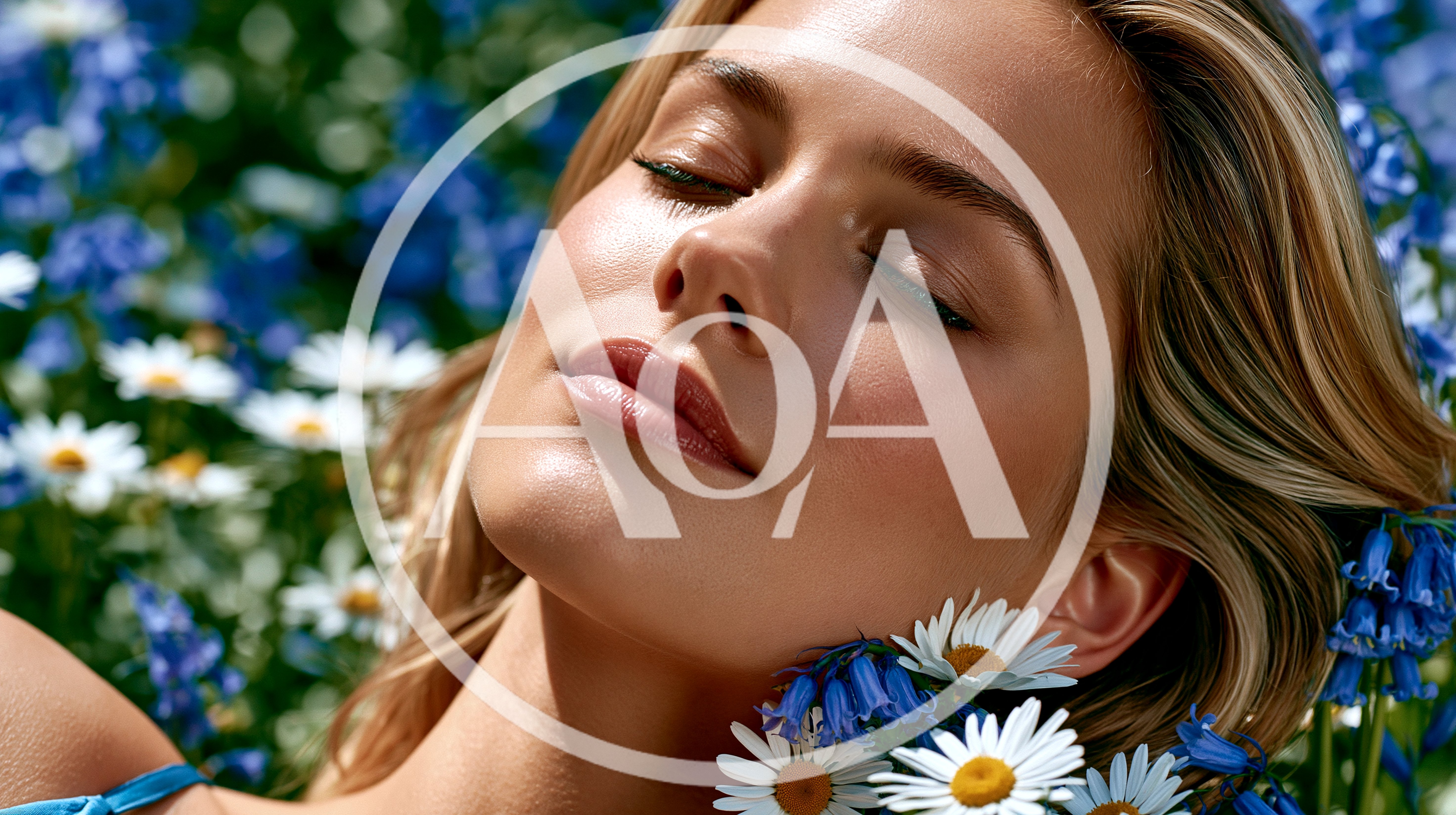 Young Woman Relaxing Among Wildflowers In Sunny Meadow