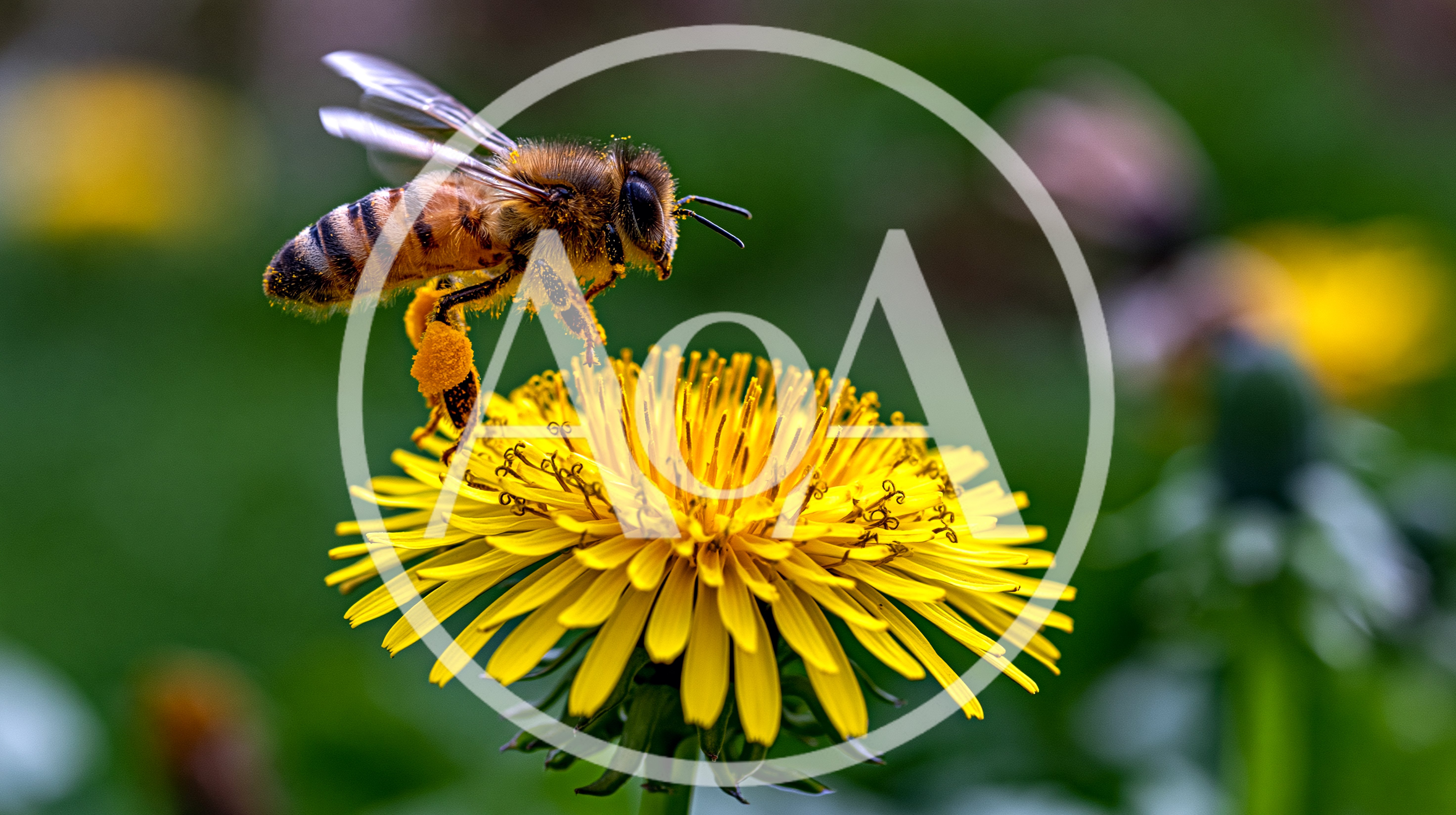 Honey Bee Collecting Pollen From A Yellow Dandelion