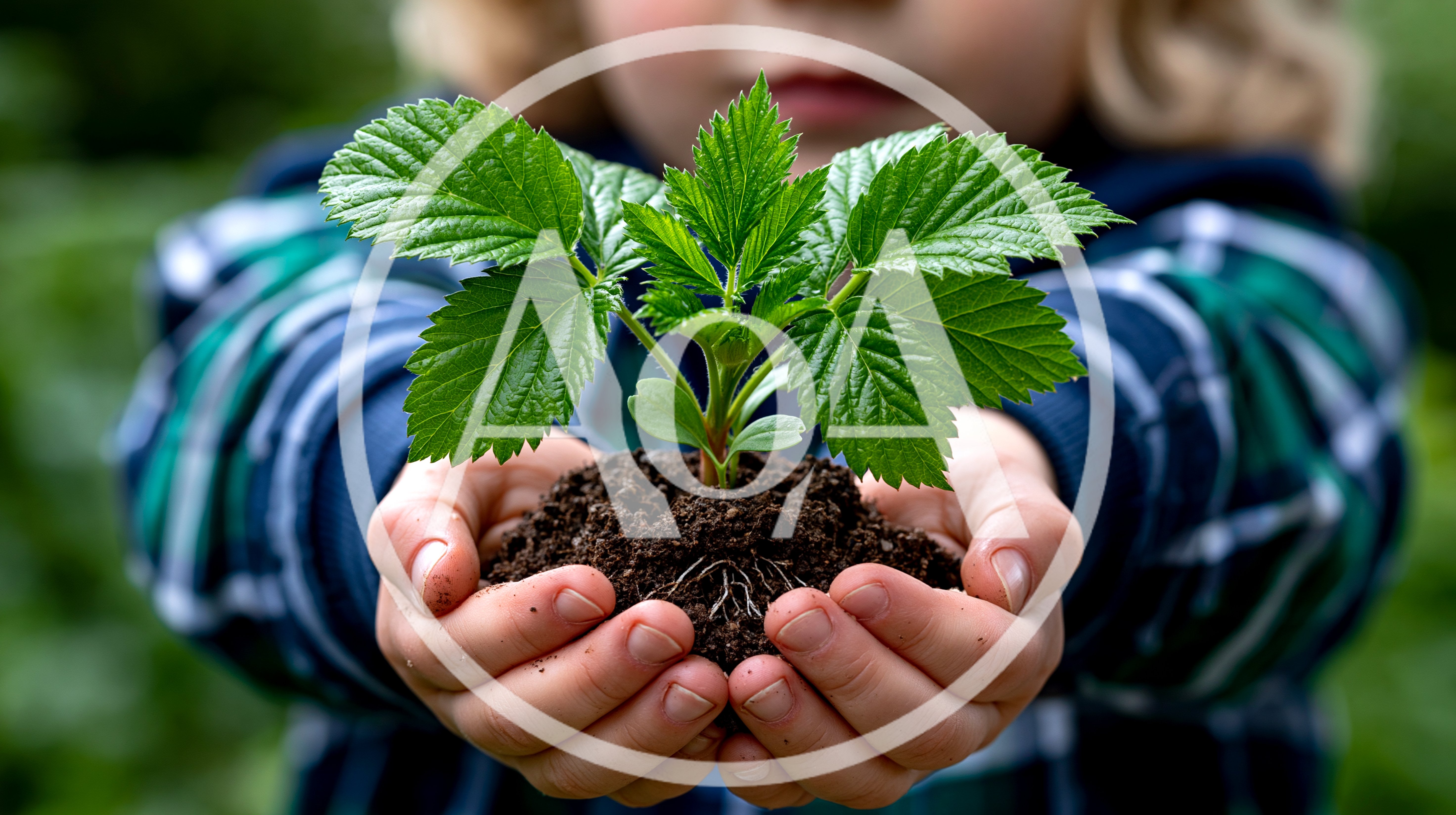 Child Holding A Small Green Plant In Soil