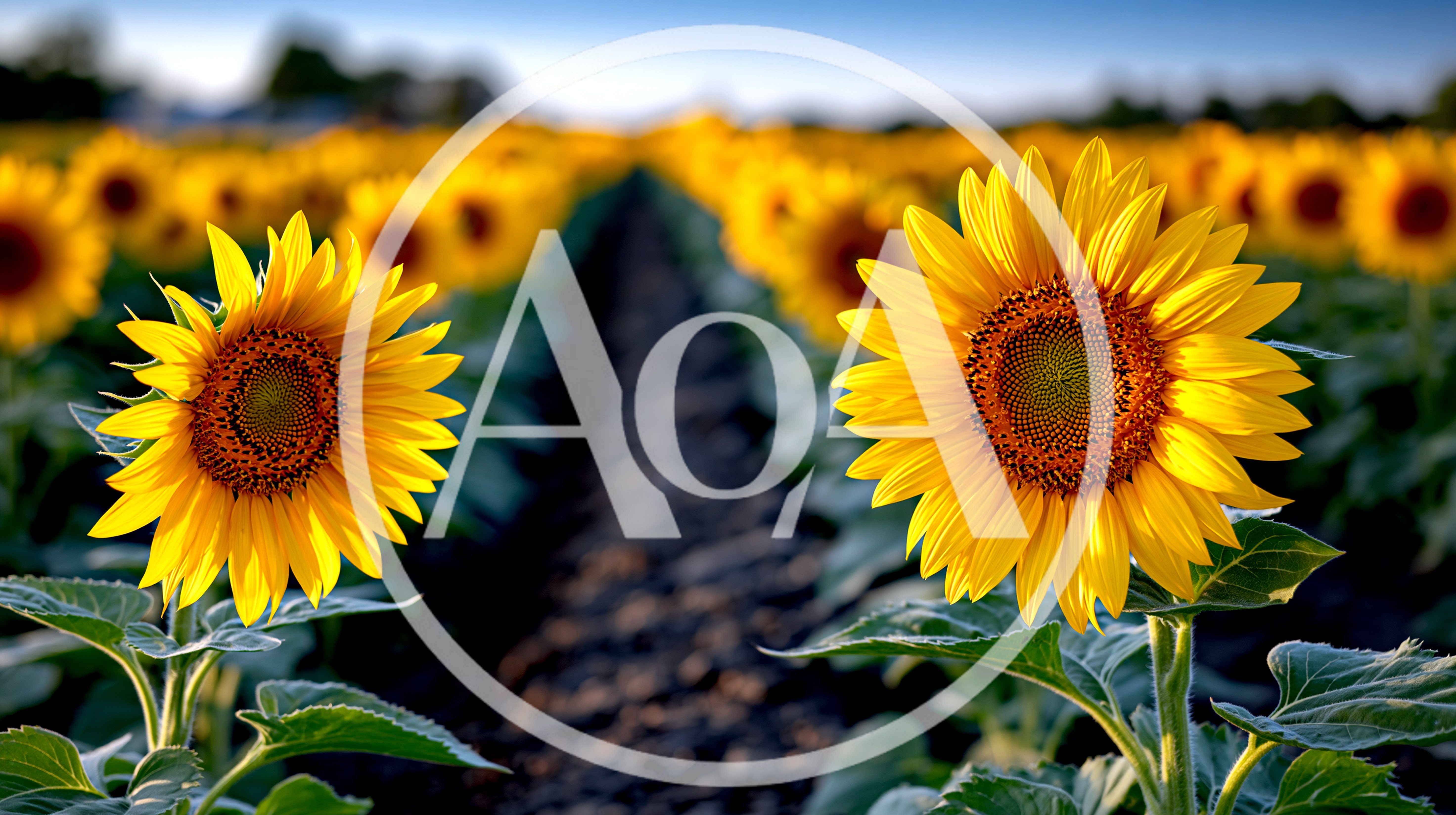 Two Vibrant Sunflowers In A Large Field