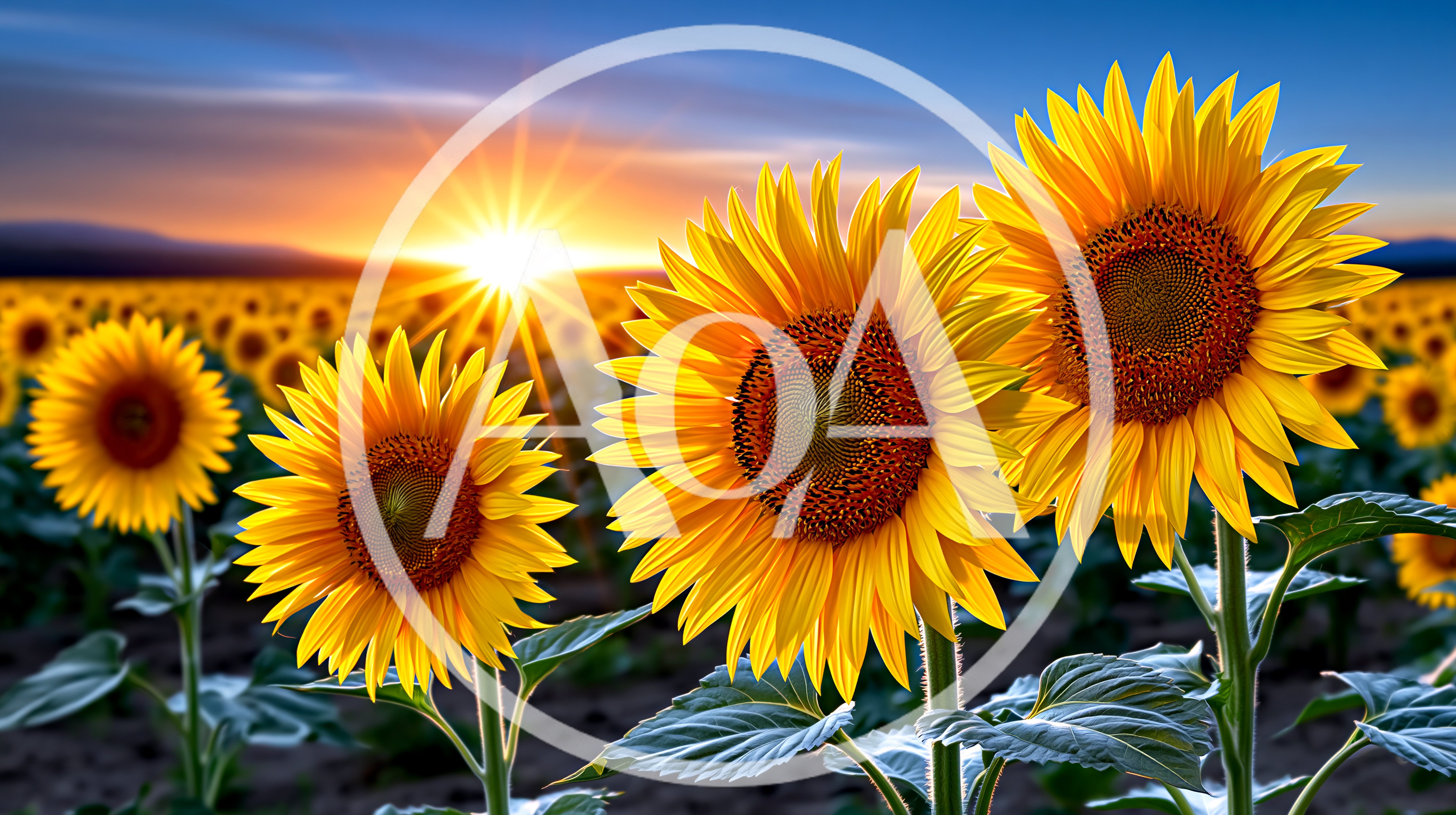 Vibrant Sunflowers Blooming In A Golden Sunset Field