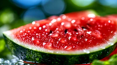 Fresh Juicy Watermelon Slice With Water Droplets