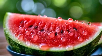 Fresh Watermelon Slice With Water Droplets