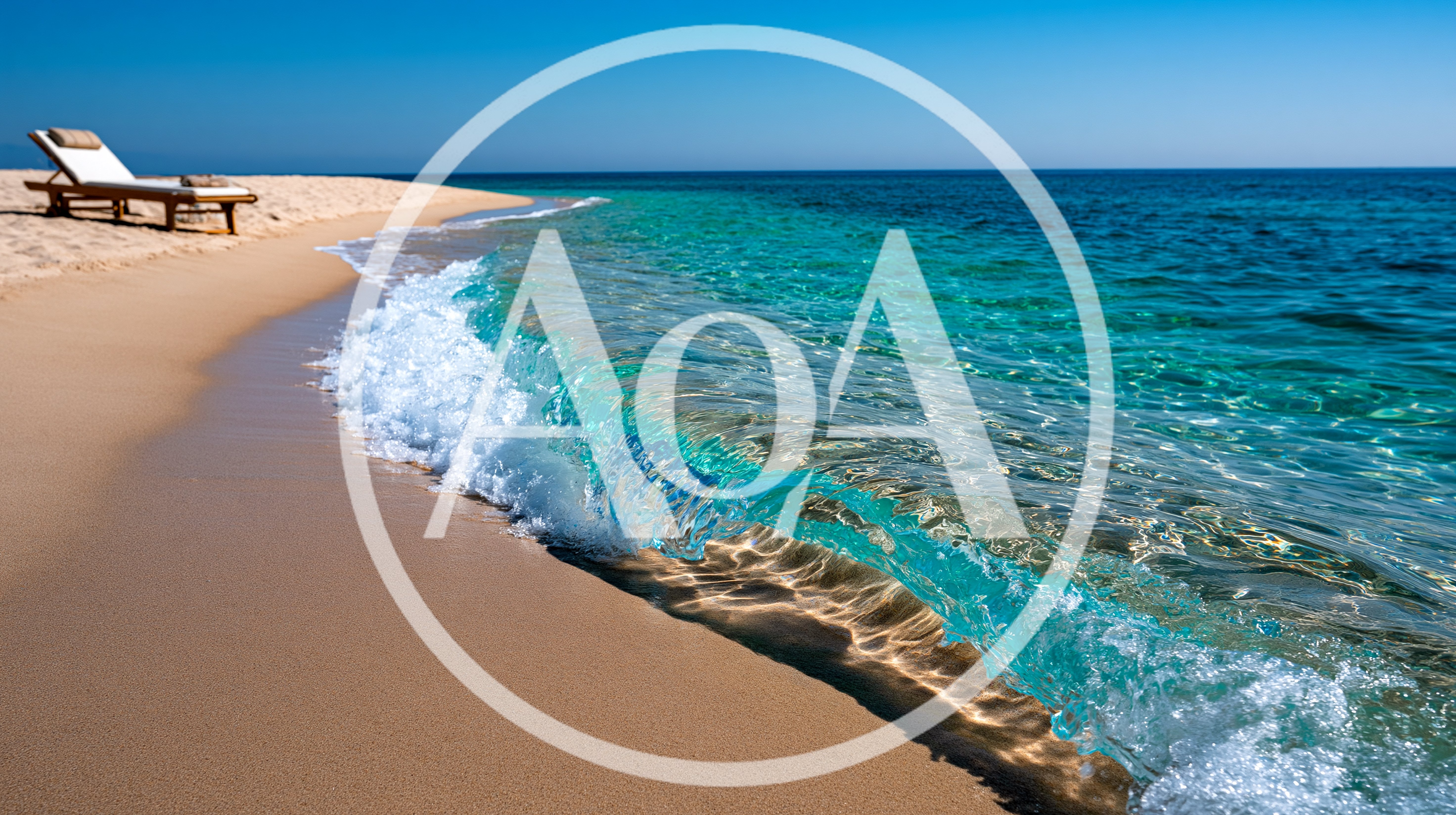 Empty Beach Lounge Chair By Turquoise Ocean Waves