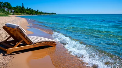 Wooden Lounge Chair On A Sunny Tropical Beach