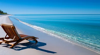 Wooden Lounge Chair On A Tropical Beach