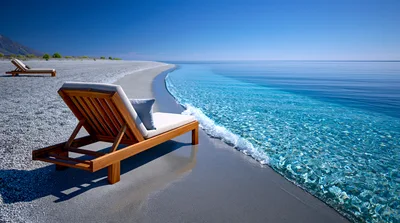 Wooden Lounge Chairs On A Pristine Tropical Beach