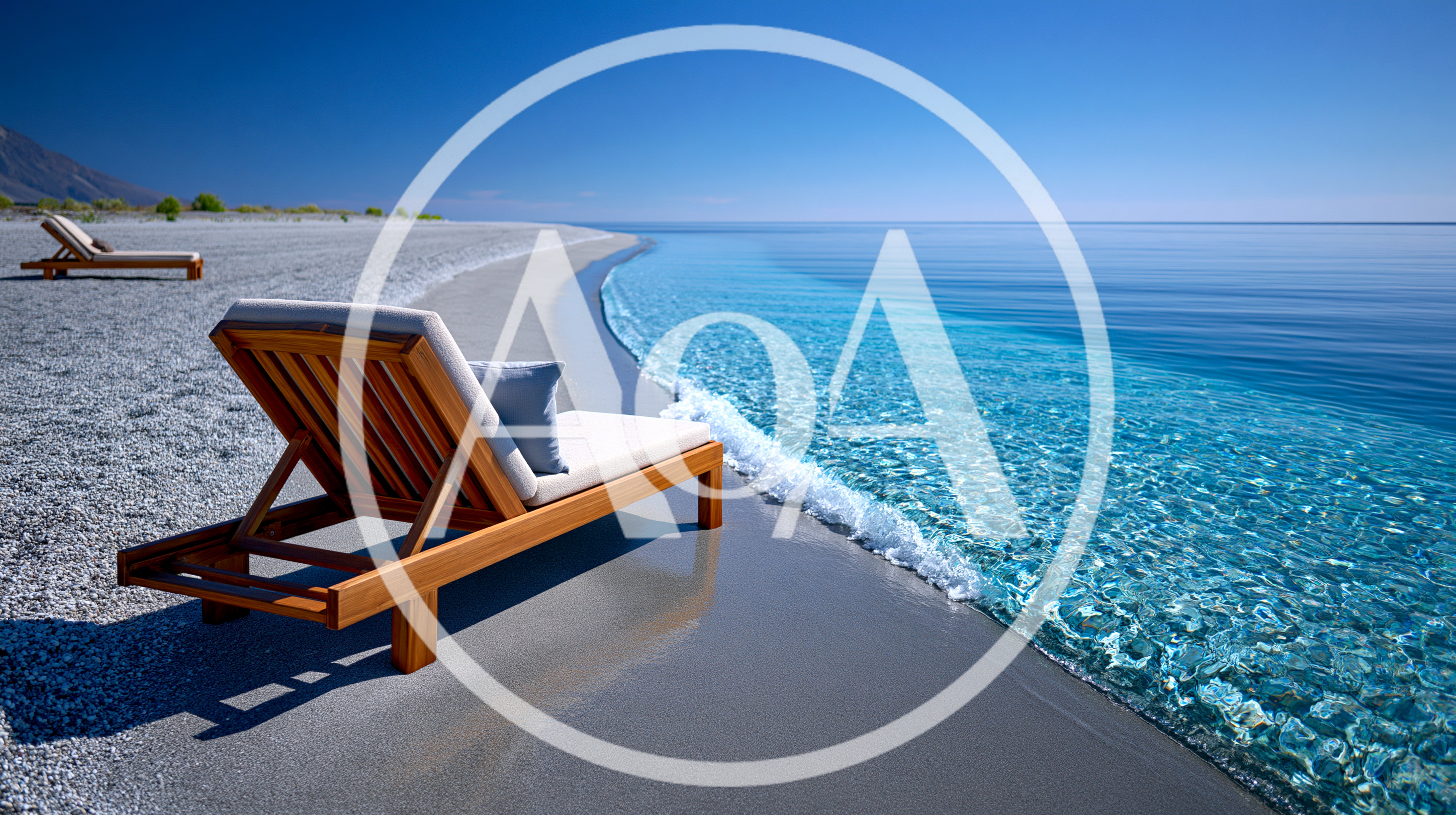 Wooden Lounge Chairs On A Pristine Tropical Beach