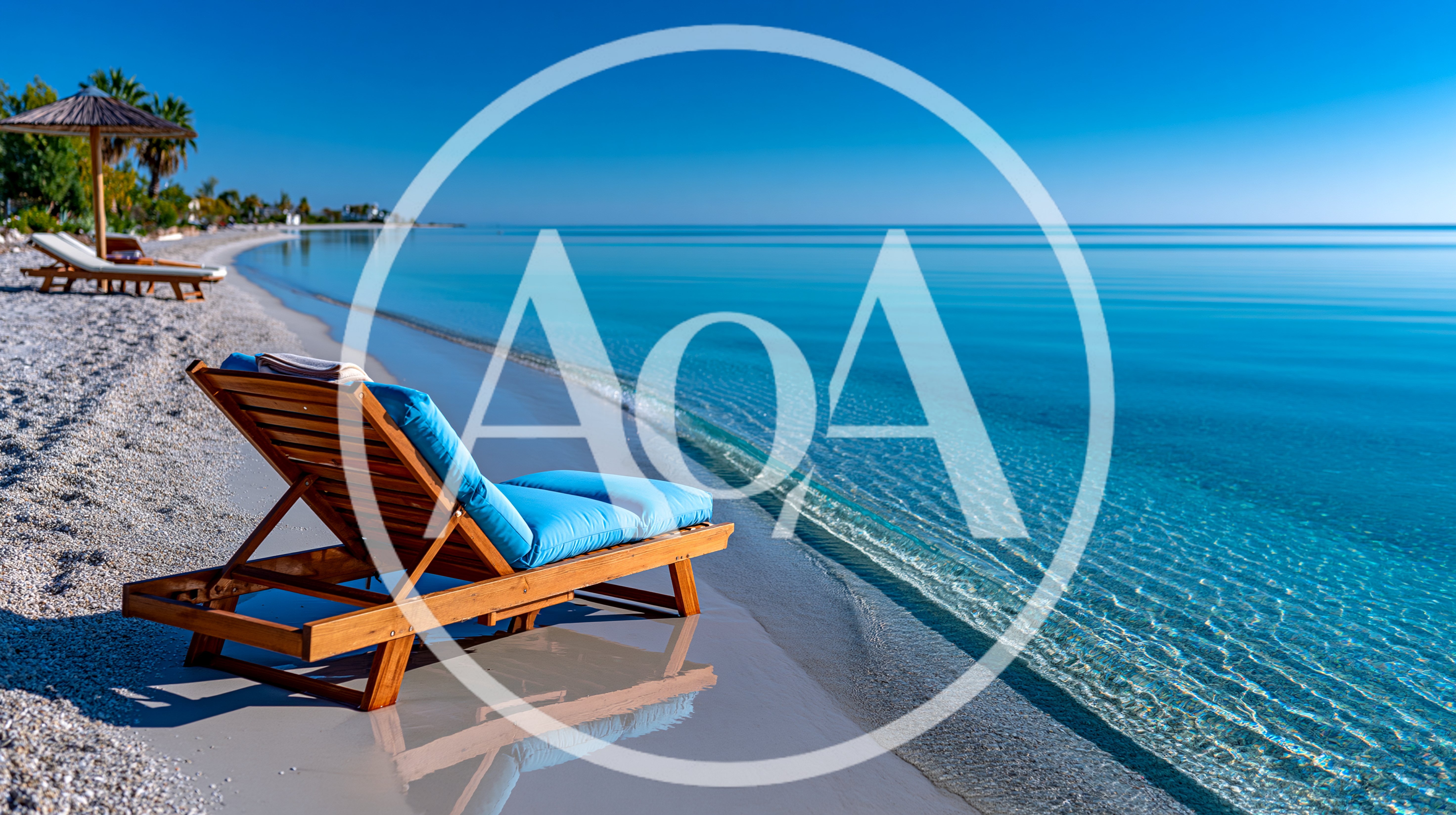 Wooden Beach Lounge Chair On Tropical Shoreline
