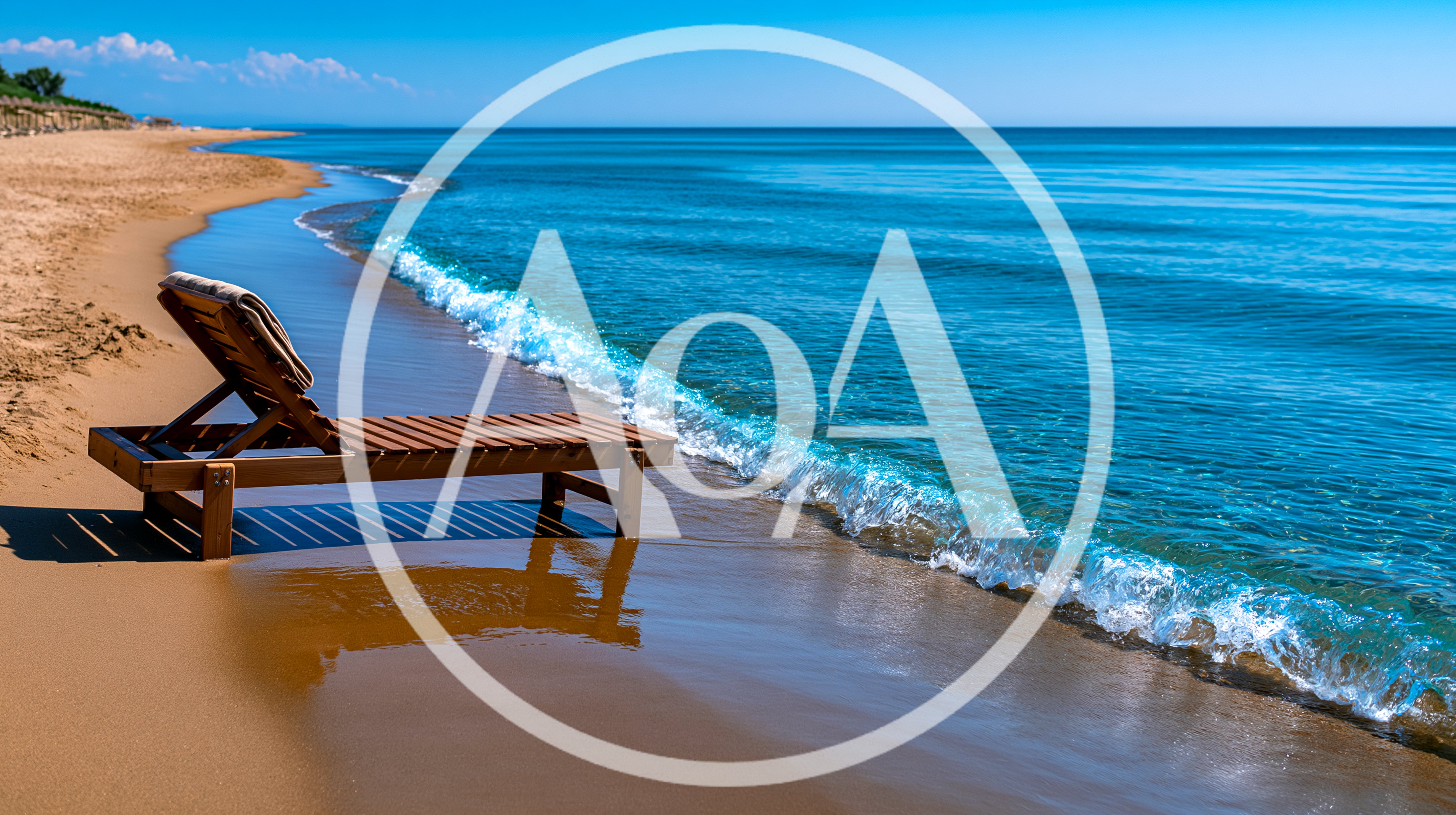 Wooden Lounge Chair On A Sunny Sandy Beach