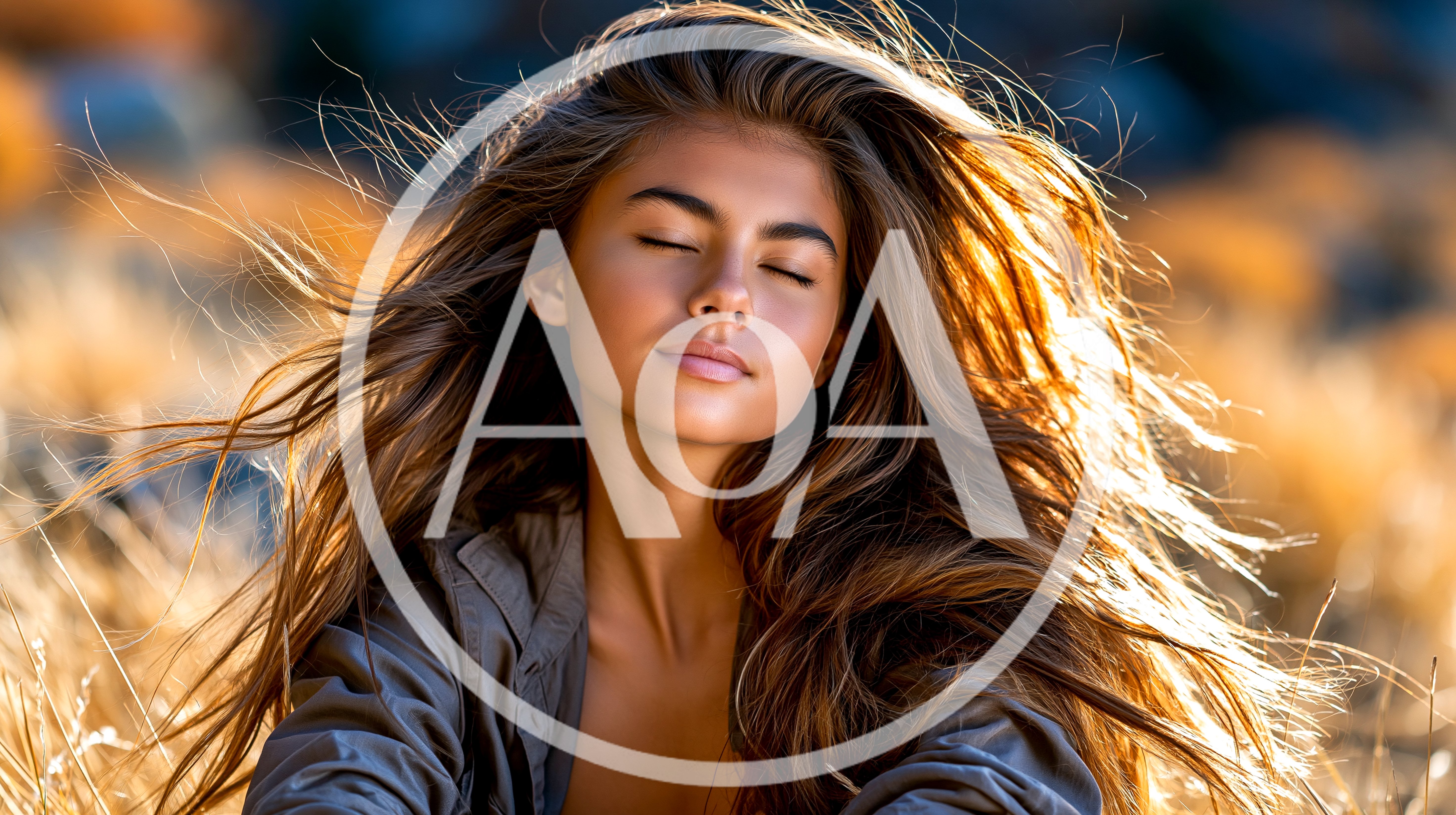 Young Woman With Flowing Hair Relaxing Outdoors