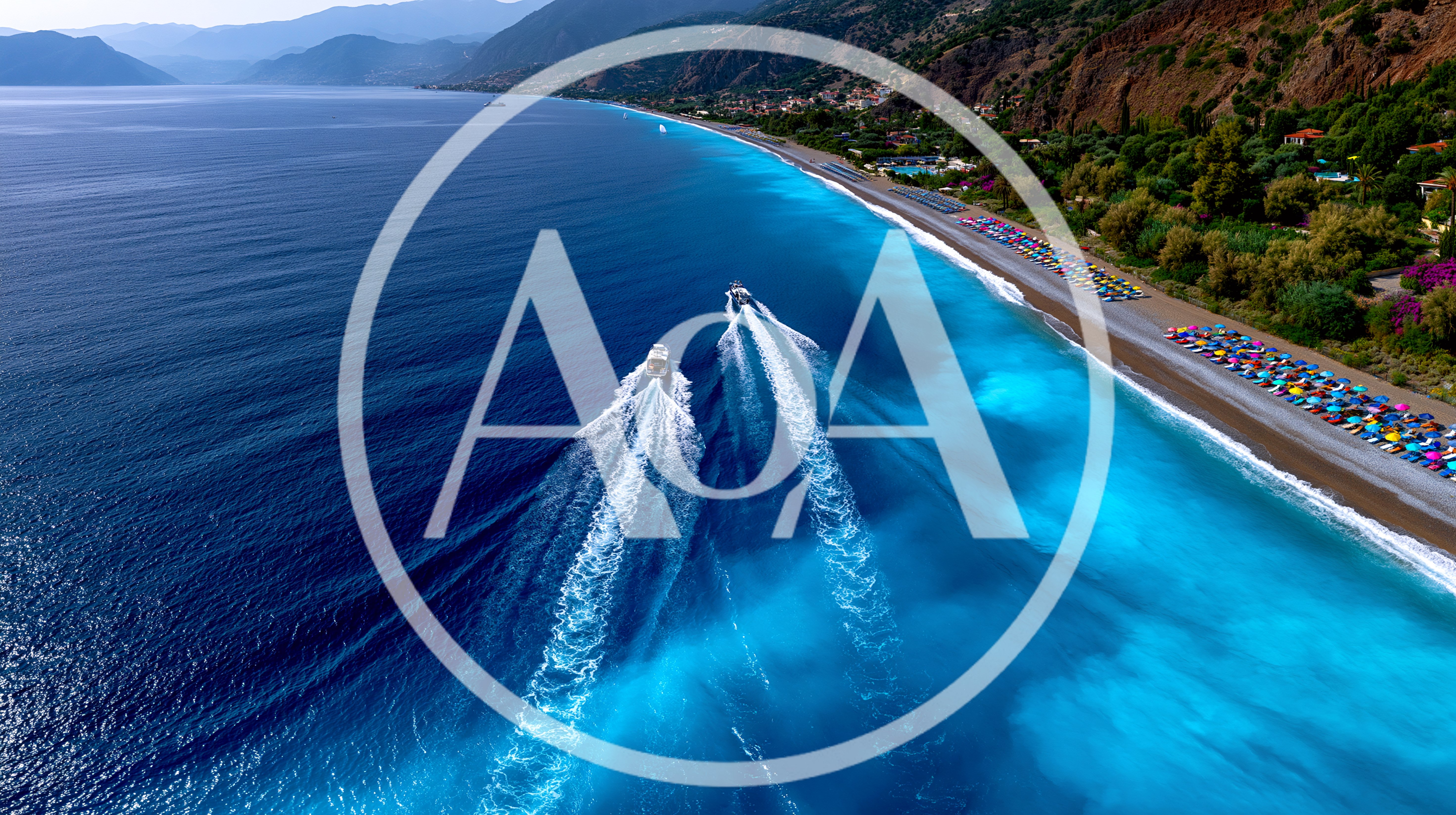Two Speedboats Cruising Along A Vibrant Turquoise Coastline