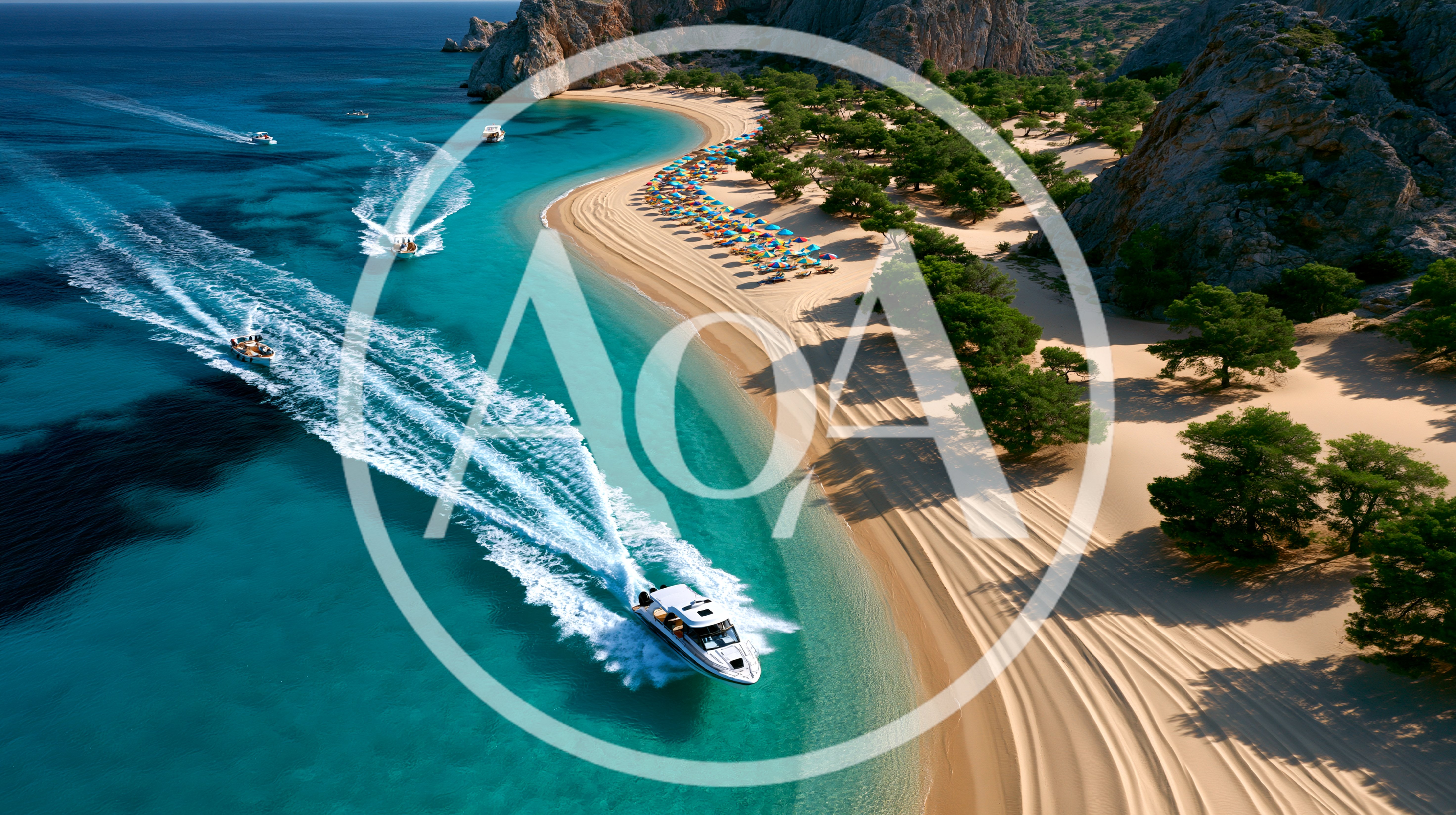 Speedboat Cruising Along A Tropical Beach