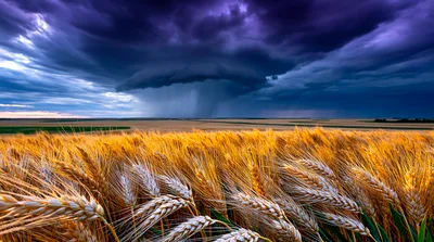 Golden Wheat Field Under Dramatic Stormy Sky