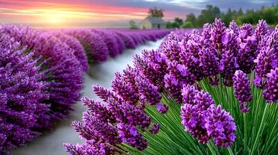 Vibrant Lavender Field at Sunset in Provence