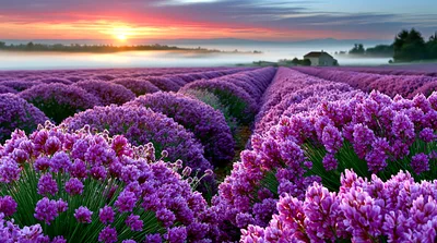 Vibrant Purple Allium Flower Field at Sunrise