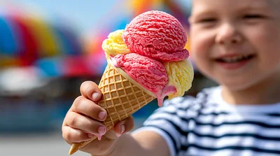 Child Holding A Multi-Scoop Ice Cream Cone